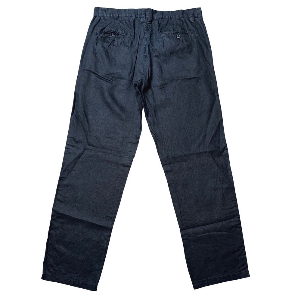 H&M Black 100% Linen Straight Leg Drawstring Pants 33R Womens Mens Casual - Picture 2 of 13